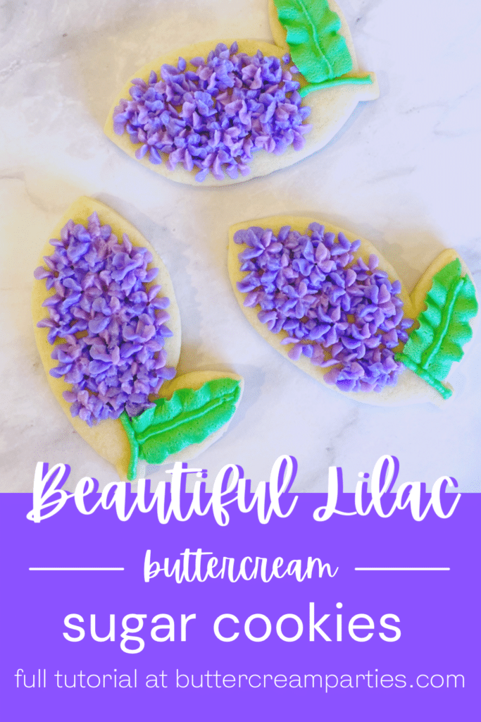 Decorated Lilac Sugar Cookies with Buttercream Frosting