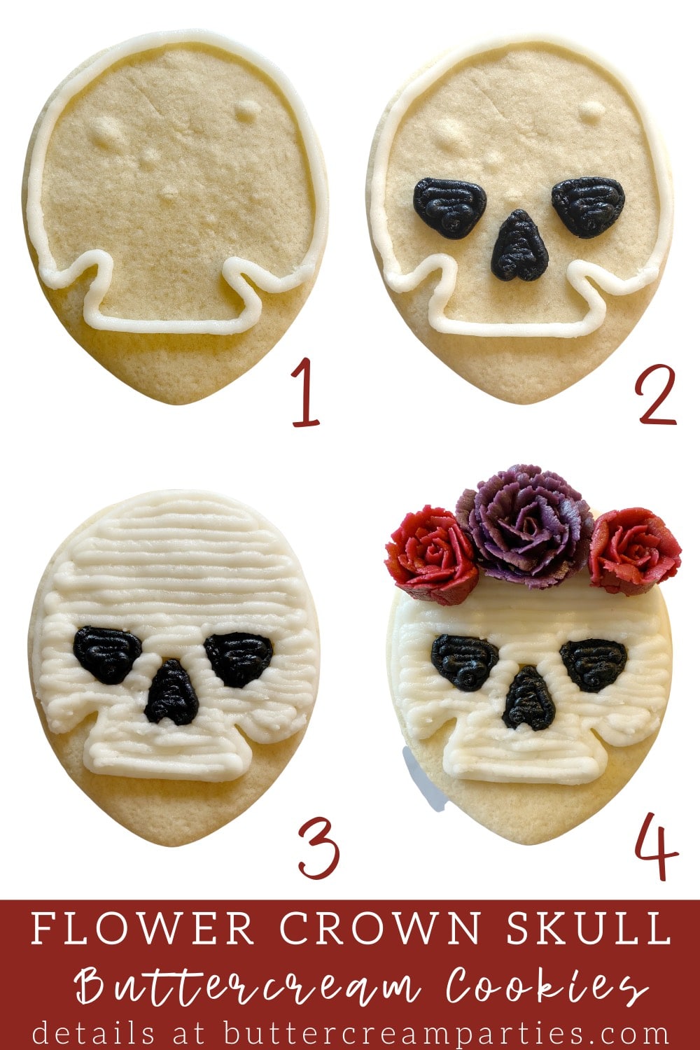 how to decorate buttercream skulls with rose flower crowns