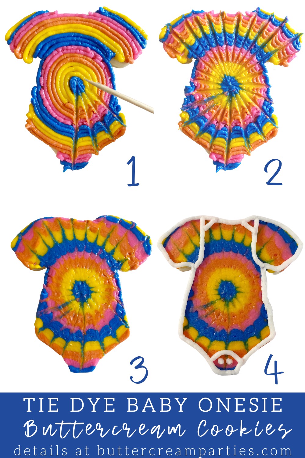 how to decorate tie dye cookies for a baby shower with buttercream frosting