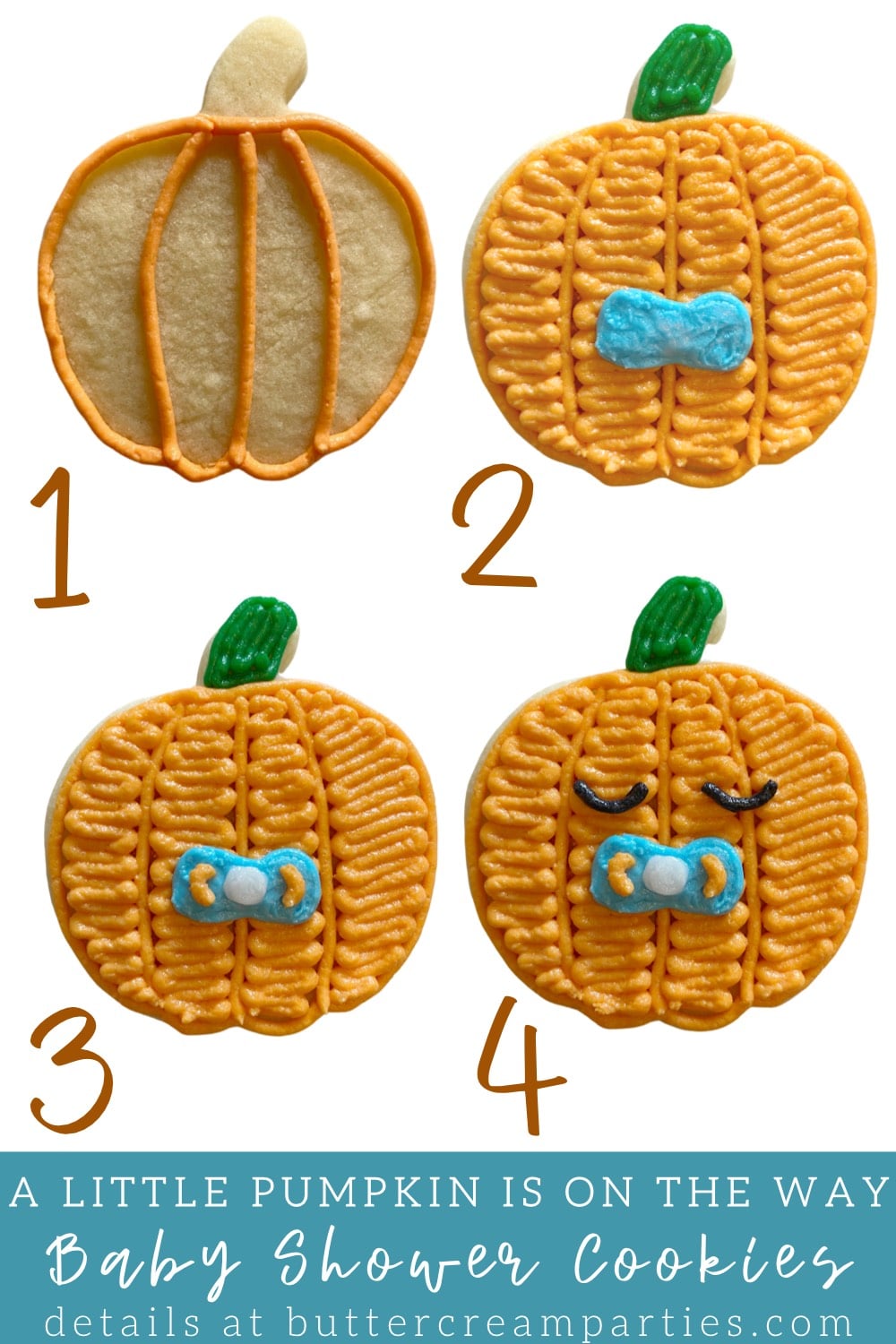 how to decorate a little pumpkin is on the way baby shower cookie