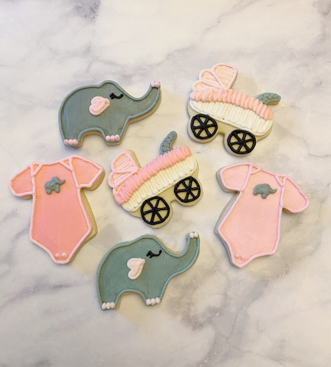 pink elephant baby shower cookies