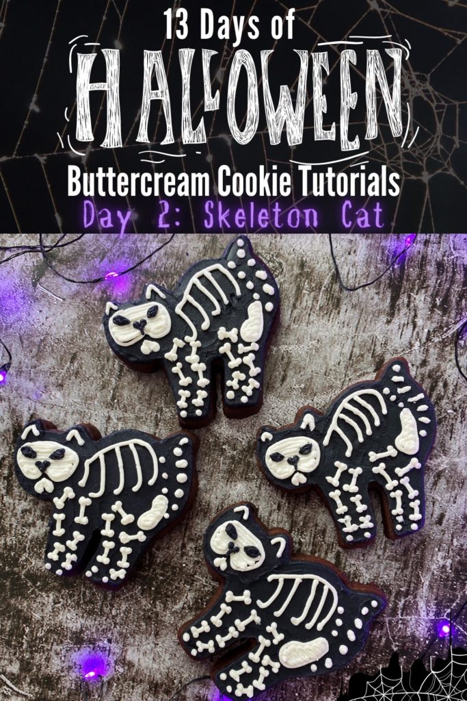 How to Decorate Black Skeleton Cat Cookies for Halloween with Buttercream Icing