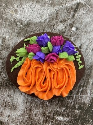 pumpkin vase cookie tutorial with buttercream roses