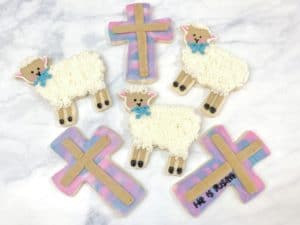 Easter Lamb Sugar Cookies and Wooden Cross Cookies with Buttercream Frosting