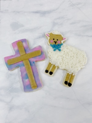 Easter Lamb Sugar Cookies and Wooden Cross Cookies with Buttercream Icing