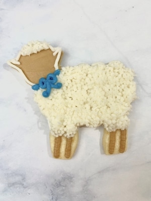 Easter Lamb Sugar Cookies with Buttercream with Blue Bow