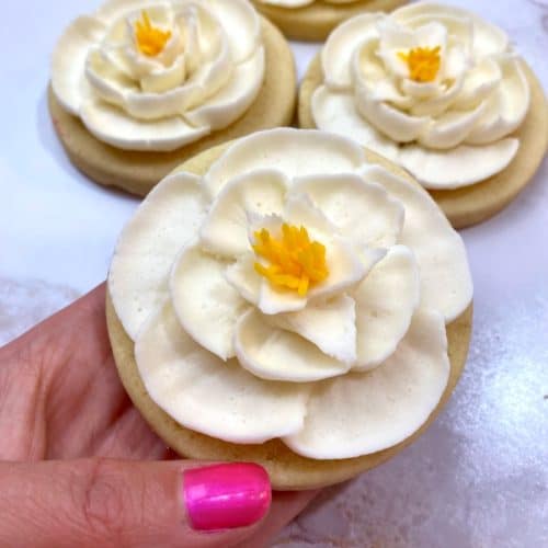 dole whip inspired crusting pineapple buttercream frosting for camellia decorated cookies