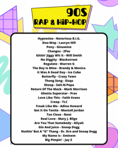 90s party free printables for 90s party decorations 90s rap hits