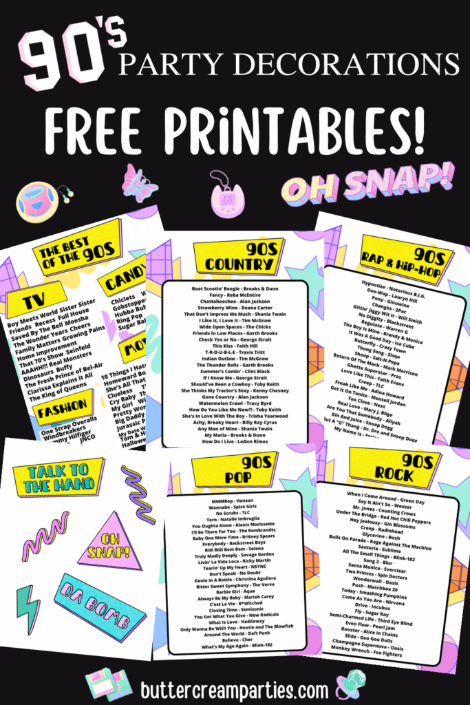 90s party theme free printables for 90s party decorations