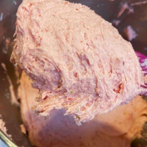 Scoop of Strawberry Buttercream with Freeze Dried Strawberries Feature