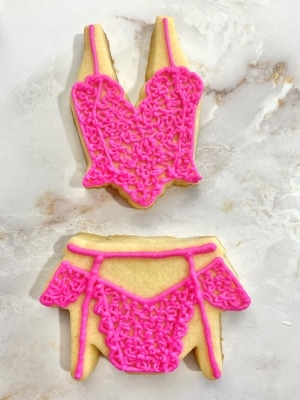 two piece lace lingerie cookies with buttercream for bachelorette cookies